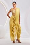 Buy_Divya Aggarwal_Yellow Saree Wrinkle Chiffon Embroidery Sequins Isla Concept With Corset_at_Aza_Fashions