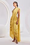 Divya Aggarwal_Yellow Saree Wrinkle Chiffon Embroidery Sequins Isla Concept With Corset_Online_at_Aza_Fashions