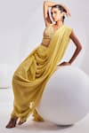 Buy_Divya Aggarwal_Yellow Saree Wrinkle Chiffon Embroidery Sequins Isla Concept With Corset_Online_at_Aza_Fashions