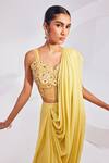 Shop_Divya Aggarwal_Yellow Saree Wrinkle Chiffon Embroidery Sequins Isla Concept With Corset_Online_at_Aza_Fashions