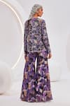 Shop_Divya Aggarwal_Purple Blouse Heavy Satin Print Floral Bloom Round Pattern Jacket Trouser Set_at_Aza_Fashions