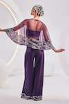 Shop_Divya Aggarwal_Purple Blouse Heavy Satin Embroidery Sequins Round Neck Zoey Cape Trouser Set _at_Aza_Fashions