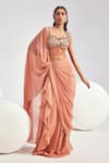 Buy_Divya Aggarwal_Pink Corset Satin And Tulle Embroidery Hertha Concept Saree With _at_Aza_Fashions