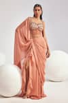 Divya Aggarwal_Pink Corset Satin And Tulle Embroidery Hertha Concept Saree With _Online_at_Aza_Fashions