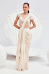 Buy_Divya Aggarwal_Ivory Chiffon Satin Embroidered Bead Pre-draped Embellished Saree With Blouse _at_Aza_Fashions