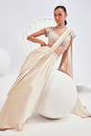 Buy_Divya Aggarwal_Ivory Chiffon Satin Embroidered Bead Pre-draped Embellished Saree With Blouse _Online_at_Aza_Fashions