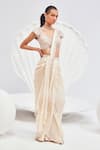 Shop_Divya Aggarwal_Ivory Chiffon Satin Embroidered Bead Pre-draped Embellished Saree With Blouse _Online_at_Aza_Fashions