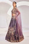 Buy_Divya Aggarwal_Wine Chanderi Silk Embroidered Thread Sequin And Bead Embellished Lehenga Set _Online_at_Aza_Fashions