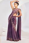 Divya Aggarwal_Wine Saree Chiffon Satin Pre-draped Embellished Sharara With Blouse_Online_at_Aza_Fashions