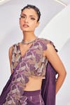 Shop_Divya Aggarwal_Wine Saree Chiffon Satin Pre-draped Embellished Sharara With Blouse_Online_at_Aza_Fashions