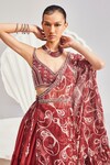 Shop_Divya Aggarwal_Red Embroidered Sequin Sweetheart Neck Embellished Cape And Skirt Set_Online_at_Aza_Fashions