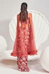 Shop_Divya Aggarwal_Red Cape Weightless Organza Embroidered Sequin Embellished And Knotted Skirt Set _at_Aza_Fashions