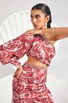 Shop_Divya Aggarwal_Red Satin Printed One Shoulder Asymmetric Drape Dress _Online_at_Aza_Fashions