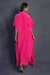 Seesa_Pink Viscose, Crepe Beads, Applique Collared Placement Leaf Work Kaftan _Online_at_Aza_Fashions