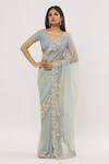Buy COUTURE BY NIHARIKA Blue Net, Organza Beads, Sequins Floral Embroidered Butti Saree With Blouse Online at Aza Fashions Buy_COUTURE BY NIHARIKA_Blue Net, Organza Beads, Sequins Floral Embroidered Butti Saree With Blouse _Online_at_Aza_Fashions
