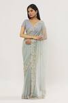 COUTURE BY NIHARIKA Blue Net, Organza Beads, Sequins Floral Embroidered Butti Saree With Blouse at Aza Fashions COUTURE BY NIHARIKA_Blue Net, Organza Beads, Sequins Floral Embroidered Butti Saree With Blouse _at_Aza_Fashions
