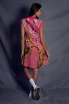 Shop_Seesa_Pink Crepe Embroidery V-neck Broken Flower Print Dress _at_Aza_Fashions
