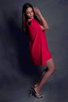 Seesa_Red Crepe Round Neck Short Cape Dress _Online_at_Aza_Fashions