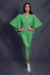 Buy_Seesa_Green Stretch Crepe Hand Embroidered Cutdana Work Deep V Cape Sleeve Jumpsuit _at_Aza_Fashions