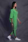 Buy_Seesa_Green Stretch Crepe Hand Embroidered Cutdana Work Deep V Cape Sleeve Jumpsuit _Online_at_Aza_Fashions