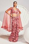 Buy_Divya Aggarwal_Red Cape Weightless Organza Embroidered Sequin Embellished And Knotted Skirt Set _at_Aza_Fashions