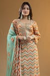 Nazar By Indu Blue Cotton, Georgette Embroidery Round Neck Chevron Print Kurta Palazzo Set Online at Aza Fashions Nazar By Indu_Blue Cotton, Georgette Embroidery Round Neck Chevron Print Kurta Palazzo Set _Online_at_Aza_Fashions