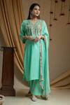 Shop_Nazar By Indu_Blue Cotton Embroidery, Gota Patti V-neck Kashmiri Yoke Kurta Set _at_Aza_Fashions
