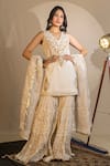 Shop_Nazar By Indu_Ivory Cotton Beads, Zari, Sequins, Embroidery V-neck Printed Kurta Gharara Set _at_Aza_Fashions