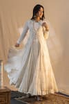 Buy_Nazar By Indu_Ivory Cotton Embroidery Round Neck Printed Cape And Anarkali Set _at_Aza_Fashions
