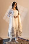 Buy_Nazar By Indu_Ivory Cotton Embroidery Round Neck Floral Print Kurta Set _at_Aza_Fashions
