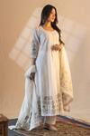 Shop_Nazar By Indu_Ivory Cotton Embroidery Round Neck Floral Print Kurta Set _at_Aza_Fashions