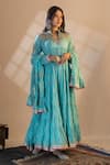 Buy Nazar By Indu Blue Cotton Embroidery, Gota Patti Bandeau Neck Floral Print Tiered Anarkali Set at Aza Fashions Buy_Nazar By Indu_Blue Cotton Embroidery, Gota Patti Bandeau Neck Floral Print Tiered Anarkali Set _at_Aza_Fashions