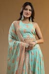 Nazar By Indu Blue Cotton, Georgette Embroidery Halter Neck Floral Print Blouse Lehenga Set Online at Aza Fashions Nazar By Indu_Blue Cotton, Georgette Embroidery Halter Neck Floral Print Blouse Lehenga Set _Online_at_Aza_Fashions