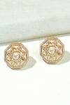 Shop_Joules by Radhika_Gold Plated Pearl, Polki, Kundan Hexagon Shaped Studs_at_Aza_Fashions