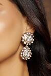 Buy_Joules by Radhika_Gold Plated Pearl Tear Drop Shaped Earrings_at_Aza_Fashions