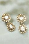 Shop_Joules by Radhika_Gold Plated Pearl Tear Drop Shaped Earrings_at_Aza_Fashions