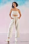 Buy_Ilk_Off White Denim Square Neck Smocked Tube Top_at_Aza_Fashions