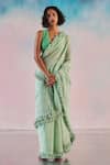 Buy_Ilk_Green Silk Chanderi Embroidered Heart V Neck Saree With Blouse _at_Aza_Fashions