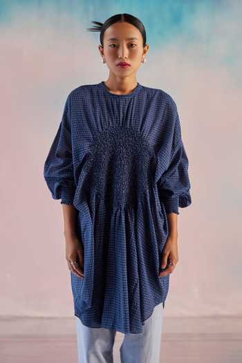 Buy_Ilk_Blue Viscose Round Neck Heart Screen Print Tunic _at_Aza_Fashions