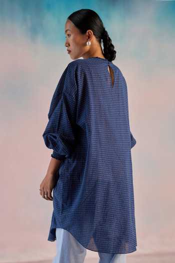 Shop_Ilk_Blue Viscose Round Neck Heart Screen Print Tunic _at_Aza_Fashions