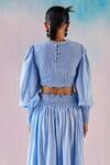 Shop_Ilk_Blue Cotton Round Neck Smocked Crop Top_at_Aza_Fashions