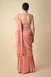 Shop_Kavita D_Peach Silk Georgette Embroidered Sequin U Neck Pre-draped Frill Saree  _at_Aza_Fashions