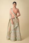 Kavita D_Peach Embroidered Gota Bridal Lehenga Set With Unstitched Blouse _Online_at_Aza_Fashions