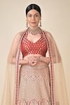 Kavita D_Beige Embroidered Thread Bridal Lehenga Set With Unstitched Blouse _Online_at_Aza_Fashions