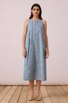 The Summer House_Blue Certified Organic Cotton Linen Printed Floral Zahra Dress  _Online_at_Aza_Fashions