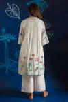 Shop_Ibai_White Silk, Cotton Embroidery Mandarin Collar Lotus Block Print Dress _at_Aza_Fashions