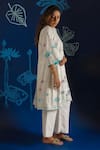 Ibai_White Silk, Cotton Embroidery Mandarin Collar Lotus Block Print Dress _Online_at_Aza_Fashions