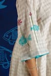 Buy_Ibai_White Silk, Cotton Embroidery Mandarin Collar Lotus Block Print Dress _Online_at_Aza_Fashions