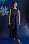Buy_Ibai_Blue Cotton Woven Ikat Notched Dress _at_Aza_Fashions