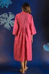 Shop_Ibai_Pink Hand Spun Handwoven With Fish Motif Jamdani Smocked Dress  _at_Aza_Fashions